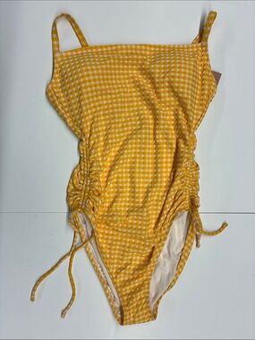 NEW Shade & Shore Yellow Gingham One-Piece Swimsuit Size Largr